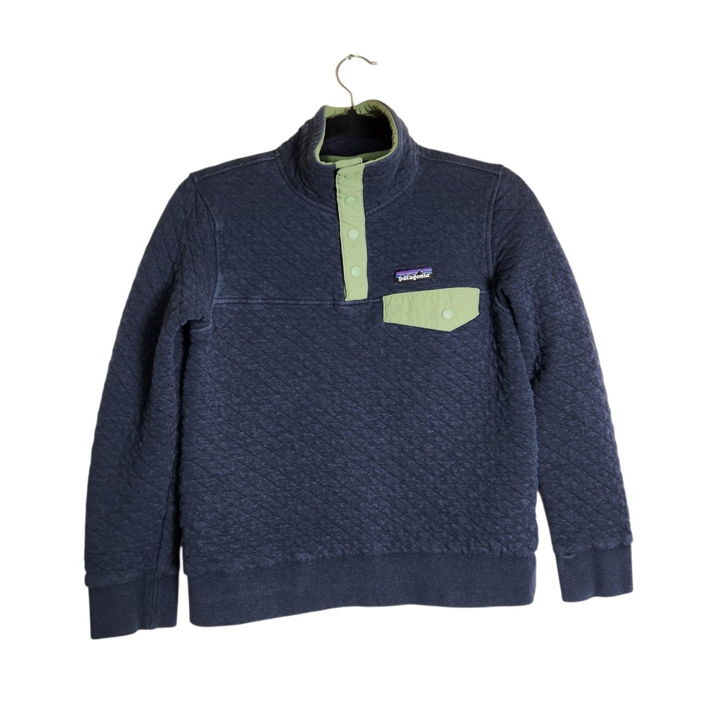 Patagonia Organic Cotton Quilt Snap-T Pullover Navy Blue Green XS